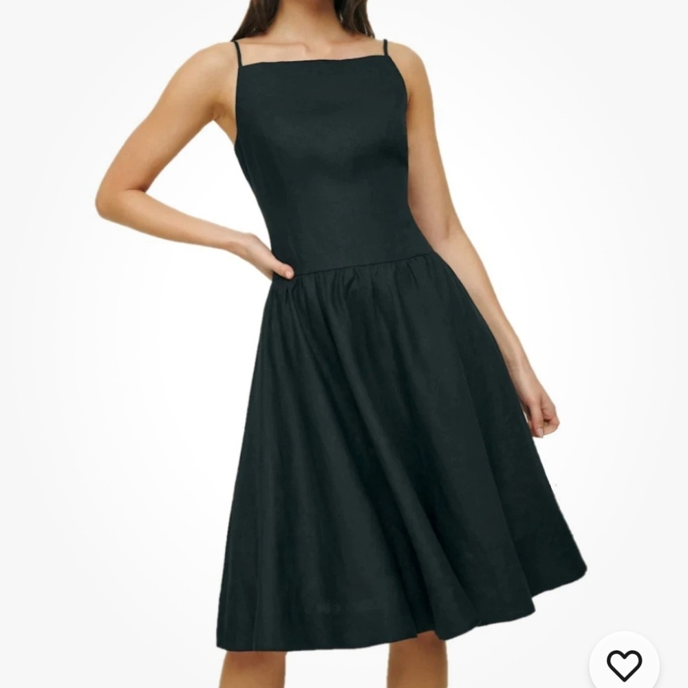 $248 Reformation Clarabelle Black Linen Dress with Drop waist - sz 10 / L  EUC
